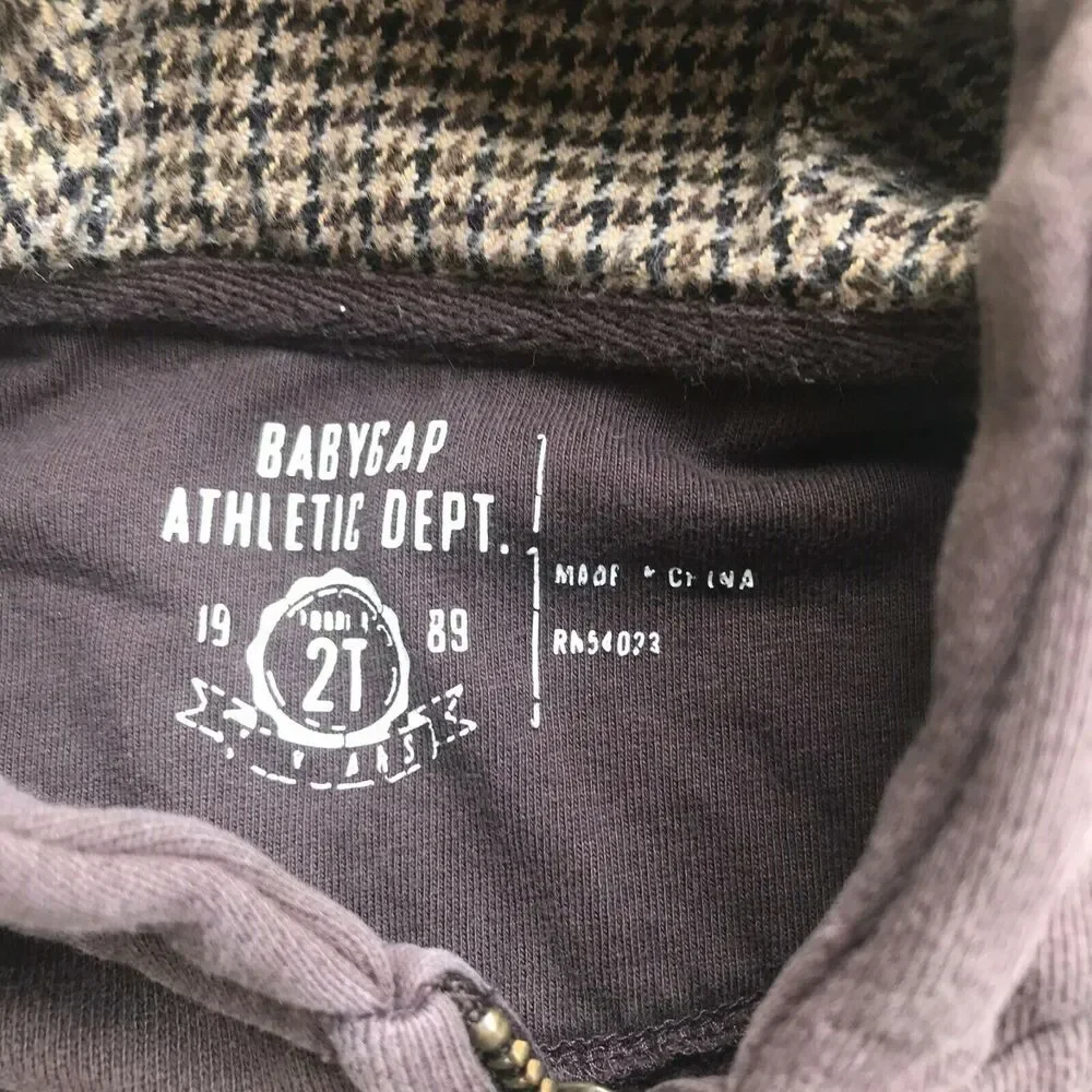 Gap Boys Hoodie Size 2T Brown Zip Front Elbow Patches‎ Tweed Varsity